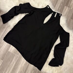 LYSS LOO Black Cold Shoulder Deep V Neck Top
